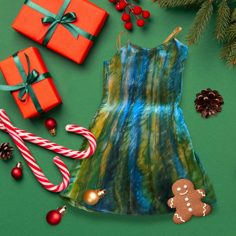 Handpainted Charmeuse satin Dress. Original. One of a kind Art Boho - Picture 10 of 15